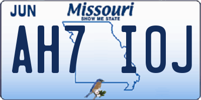 MO license plate AH7I0J