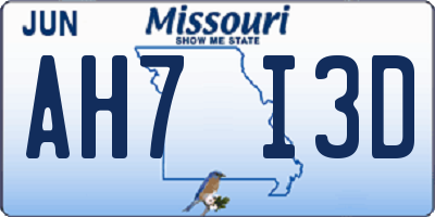 MO license plate AH7I3D