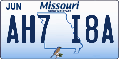 MO license plate AH7I8A