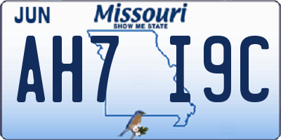 MO license plate AH7I9C