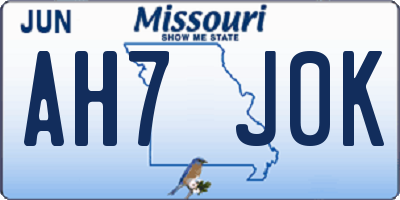 MO license plate AH7J0K