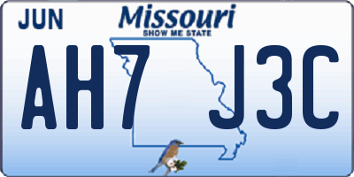 MO license plate AH7J3C