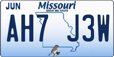 MO license plate AH7J3W
