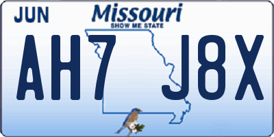MO license plate AH7J8X
