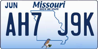 MO license plate AH7J9K