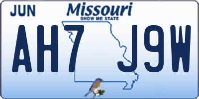 MO license plate AH7J9W
