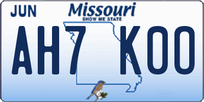 MO license plate AH7K0O