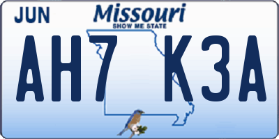 MO license plate AH7K3A