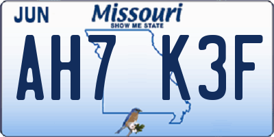 MO license plate AH7K3F