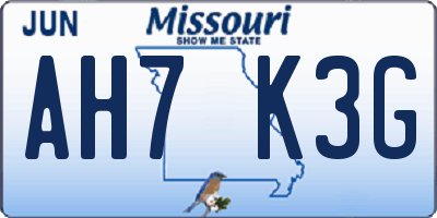MO license plate AH7K3G