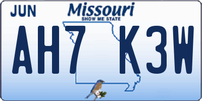 MO license plate AH7K3W