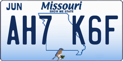MO license plate AH7K6F