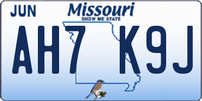 MO license plate AH7K9J