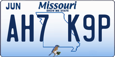 MO license plate AH7K9P