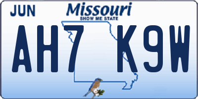 MO license plate AH7K9W