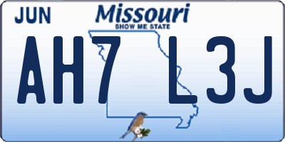 MO license plate AH7L3J