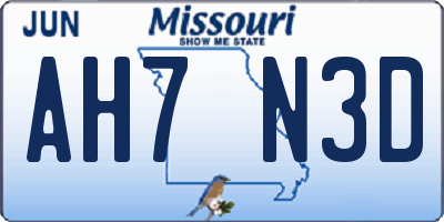 MO license plate AH7N3D