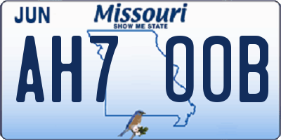MO license plate AH7O0B