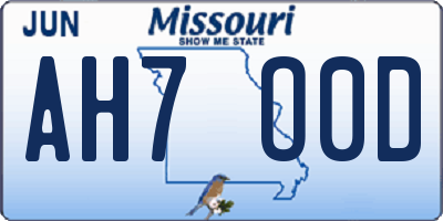 MO license plate AH7O0D