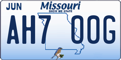 MO license plate AH7O0G