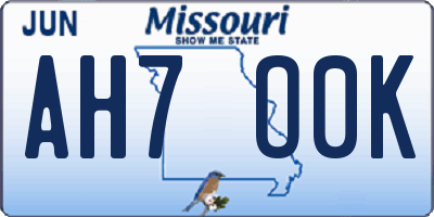 MO license plate AH7O0K