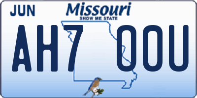 MO license plate AH7O0U