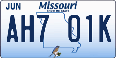 MO license plate AH7O1K