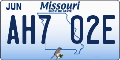 MO license plate AH7O2E