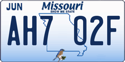 MO license plate AH7O2F