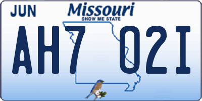 MO license plate AH7O2I