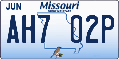 MO license plate AH7O2P