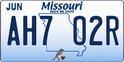 MO license plate AH7O2R