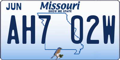 MO license plate AH7O2W