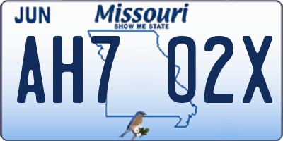MO license plate AH7O2X
