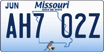 MO license plate AH7O2Z