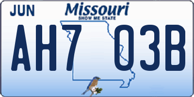 MO license plate AH7O3B