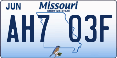 MO license plate AH7O3F