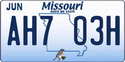 MO license plate AH7O3H