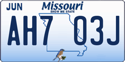 MO license plate AH7O3J