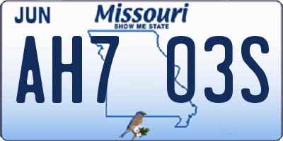 MO license plate AH7O3S