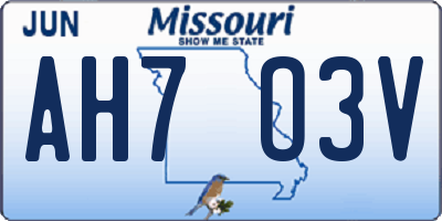 MO license plate AH7O3V