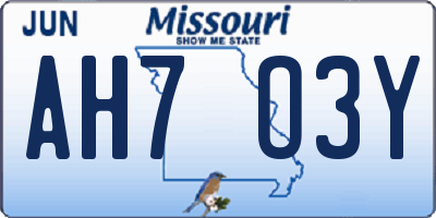 MO license plate AH7O3Y