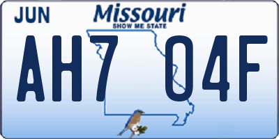 MO license plate AH7O4F