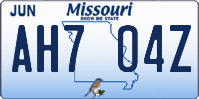 MO license plate AH7O4Z