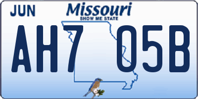 MO license plate AH7O5B