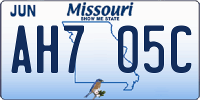 MO license plate AH7O5C