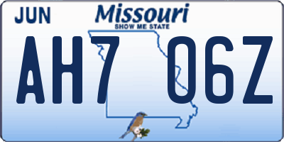 MO license plate AH7O6Z
