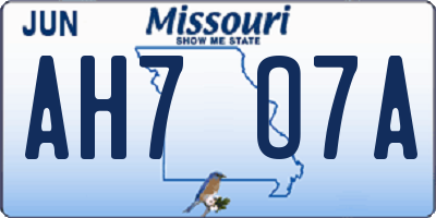 MO license plate AH7O7A