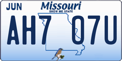MO license plate AH7O7U