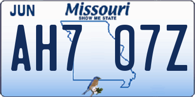 MO license plate AH7O7Z